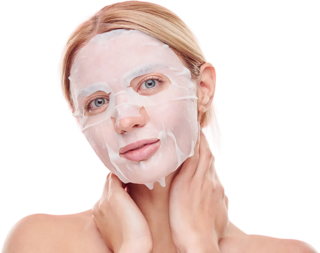 Woman wearing a sheet mask