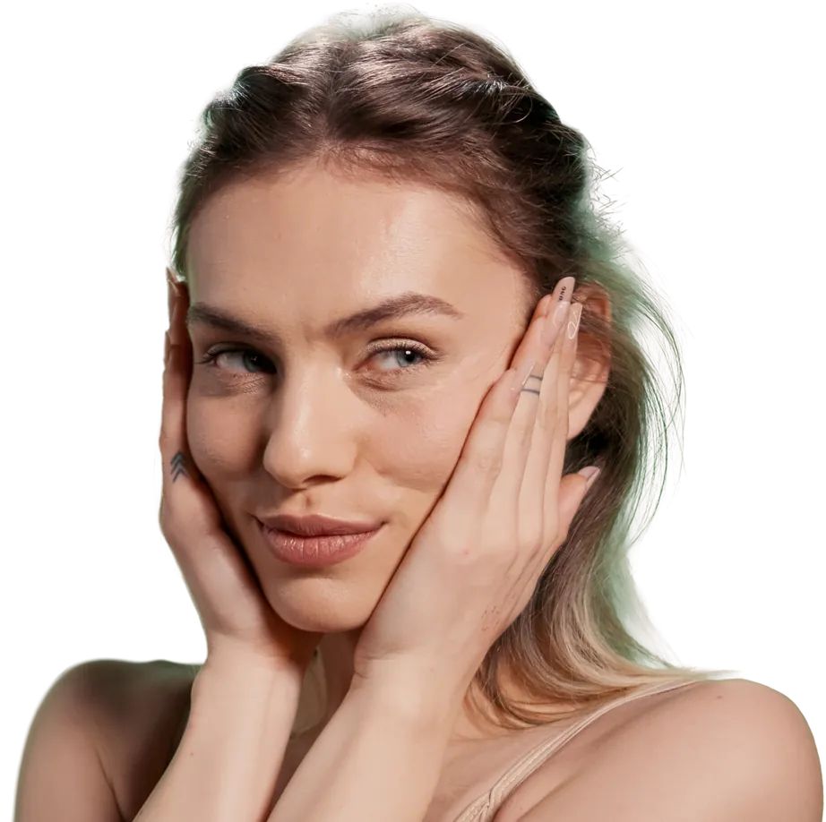 Woman holding her face with both hands