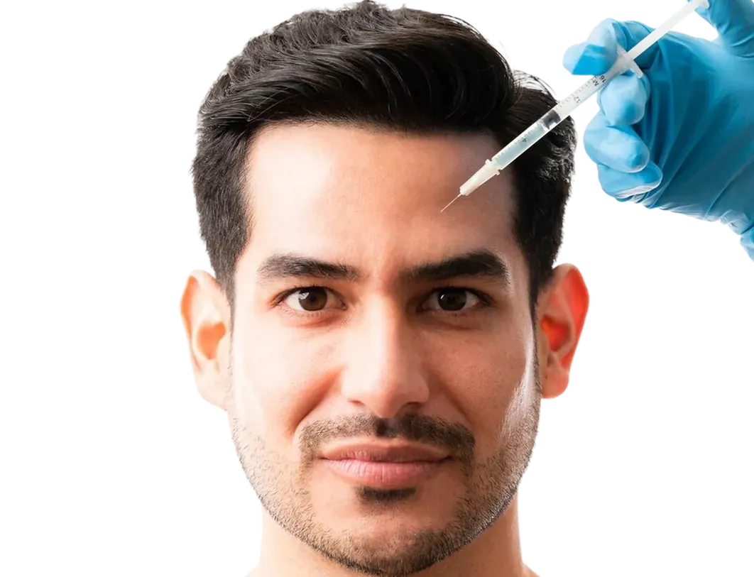 Man receiving a PRP injection in his forehead