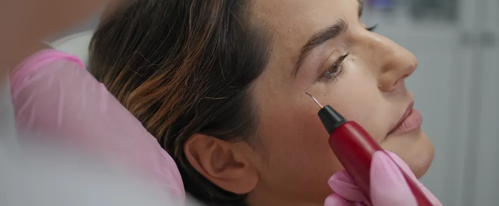 Plasma pen being used near a client's eye