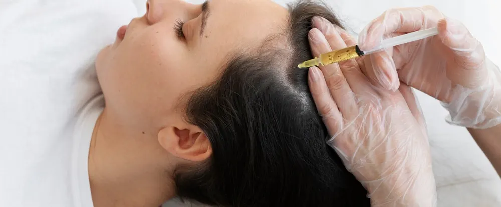 PRP being applied to a client's scalp